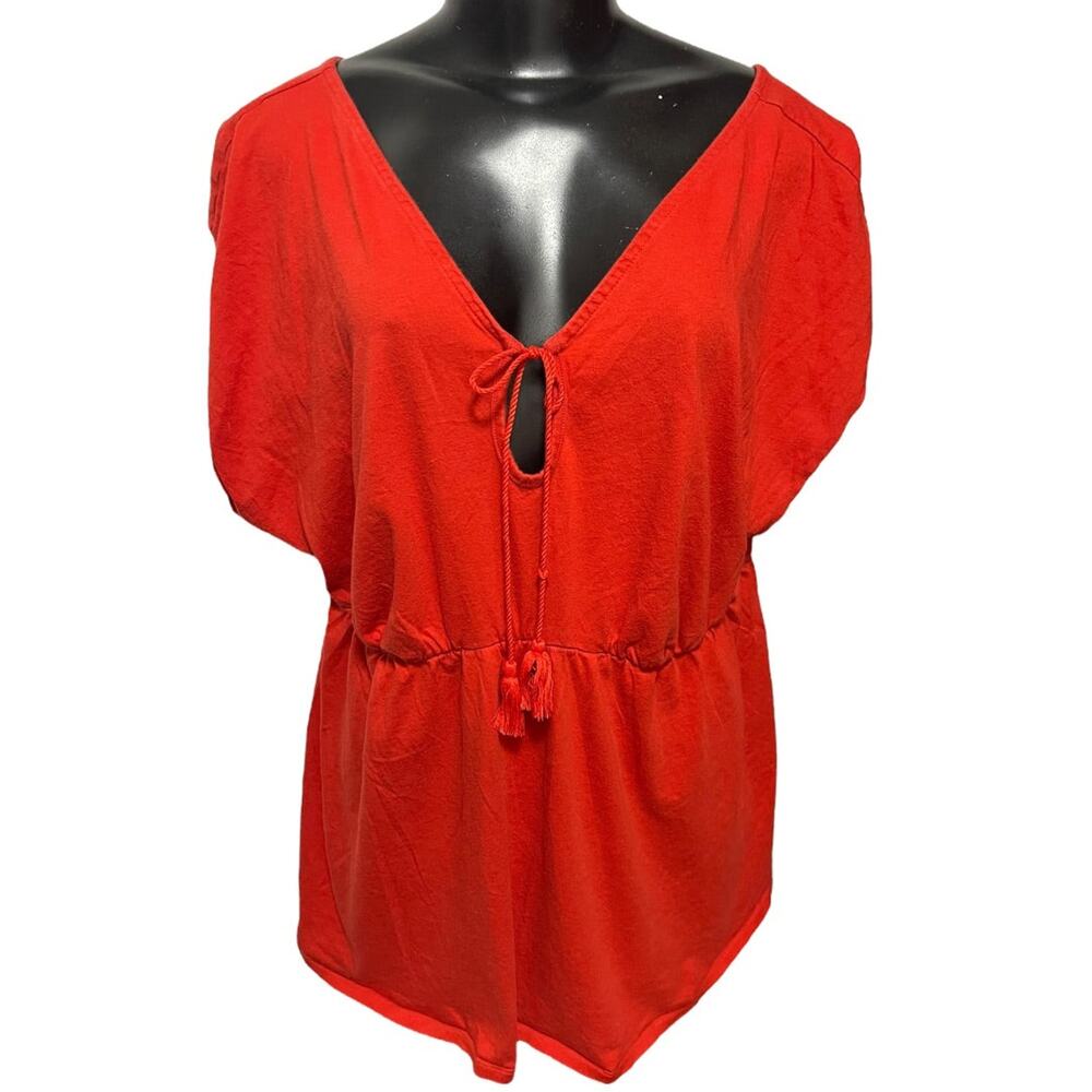 Size 18/20 Simply Cacique Short Sleeve Shirt Tie Front Dark Orange